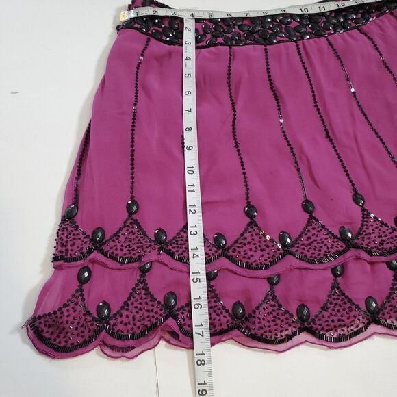 American Retro Paris Silk Curtains Skirt Size 40 Purple Beaded Scalloped Womens - Picture 9 of 13